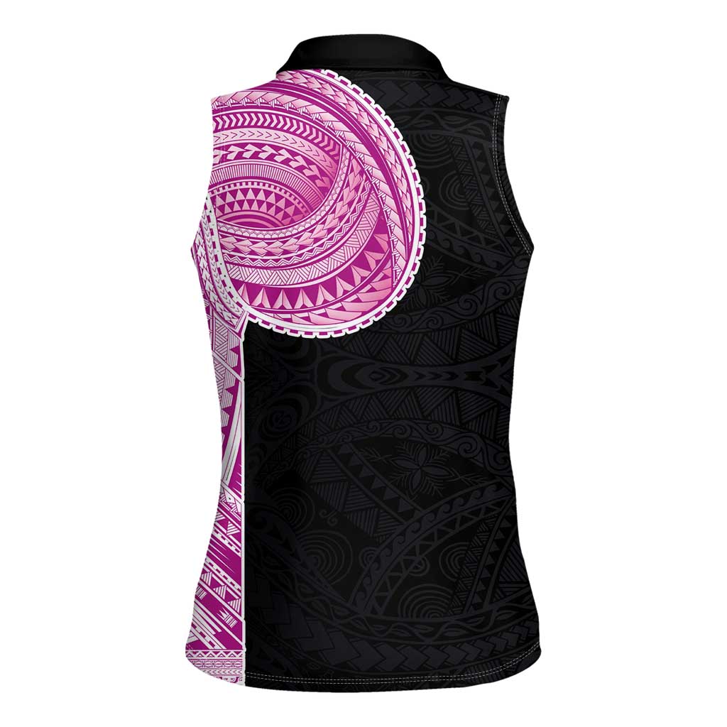 Samoan Art Tattoo Polynesian Pattern Women Sleeveless Polo Shirt Pink Out Color