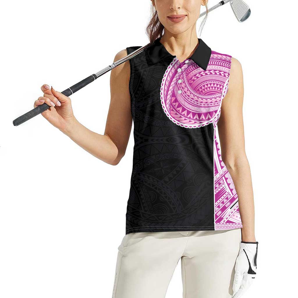 Samoan Art Tattoo Polynesian Pattern Women Sleeveless Polo Shirt Pink Out Color