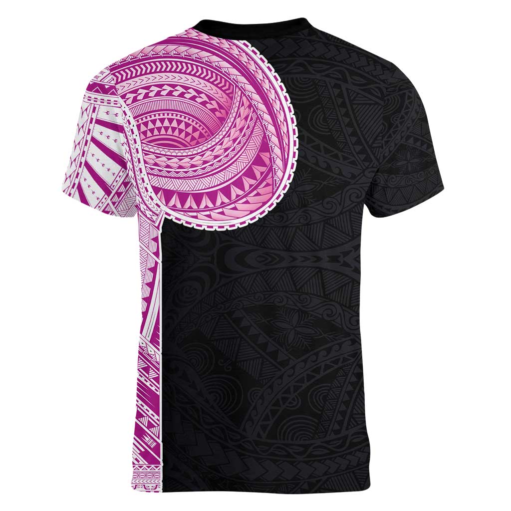 Samoan Art Tattoo Polynesian Pattern Women V-Neck T-Shirt Pink Out Color