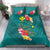 Aloha Kanaka Maoli Hawaii Flowers Bedding Set With Polynesian Pattern Teal Color