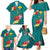 Aloha Kanaka Maoli Hawaii Flowers Family Matching Mermaid Dress and Hawaiian Shirt With Polynesian Pattern Teal Color
