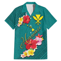 Aloha Kanaka Maoli Hawaii Flowers Family Matching Mermaid Dress and Hawaiian Shirt With Polynesian Pattern Teal Color