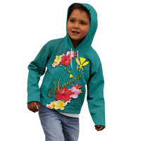 Aloha Kanaka Maoli Hawaii Flowers Kid Hoodie With Polynesian Pattern Teal Color