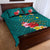 Aloha Kanaka Maoli Hawaii Flowers Quilt Bed Set With Polynesian Pattern Teal Color