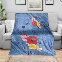 Bula Fiji Hibiscus and Plumeria Flowers Blanket Tapa Tattoo Polynesian Pattern