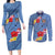 Bula Fiji Hibiscus and Plumeria Flowers Couples Matching Long Sleeve Bodycon Dress and Long Sleeve Button Shirt Tapa Tattoo Polynesian Pattern