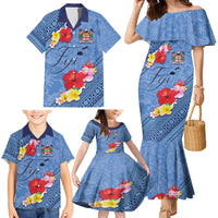 Bula Fiji Hibiscus and Plumeria Flowers Family Matching Mermaid Dress and Hawaiian Shirt Tapa Tattoo Polynesian Pattern