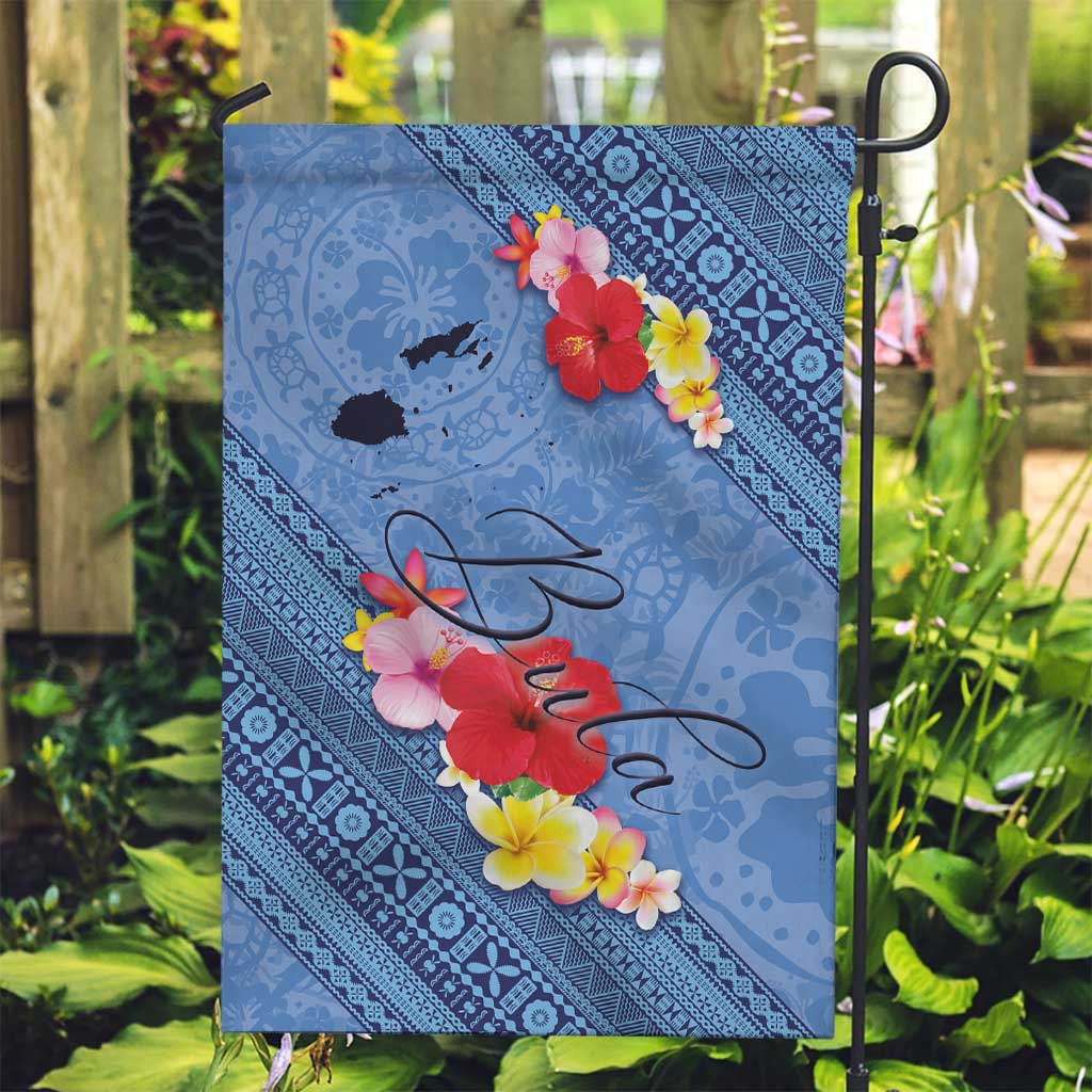Bula Fiji Hibiscus and Plumeria Flowers Garden Flag Tapa Tattoo Polynesian Pattern