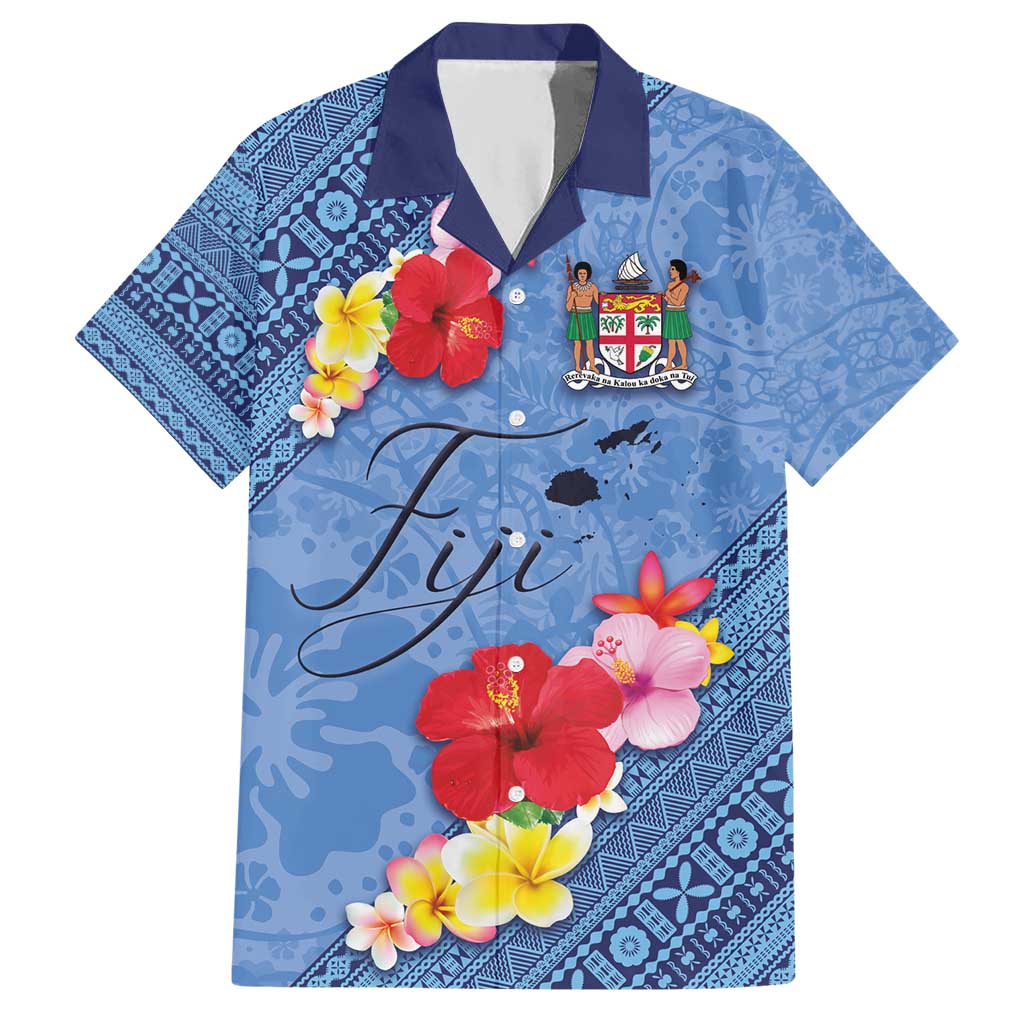 Bula Fiji Hibiscus and Plumeria Flowers Hawaiian Shirt Tapa Tattoo Polynesian Pattern