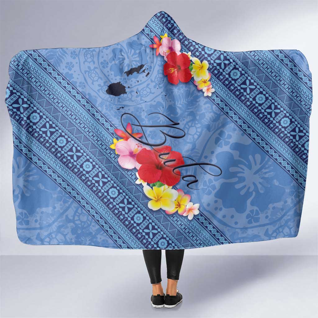 Bula Fiji Hibiscus and Plumeria Flowers Hooded Blanket Tapa Tattoo Polynesian Pattern