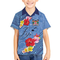 Bula Fiji Hibiscus and Plumeria Flowers Kid Hawaiian Shirt Tapa Tattoo Polynesian Pattern