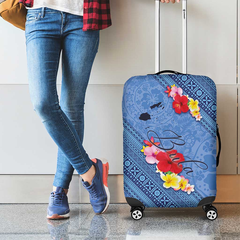 Bula Fiji Hibiscus and Plumeria Flowers Luggage Cover Tapa Tattoo Polynesian Pattern