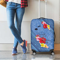 Bula Fiji Hibiscus and Plumeria Flowers Luggage Cover Tapa Tattoo Polynesian Pattern