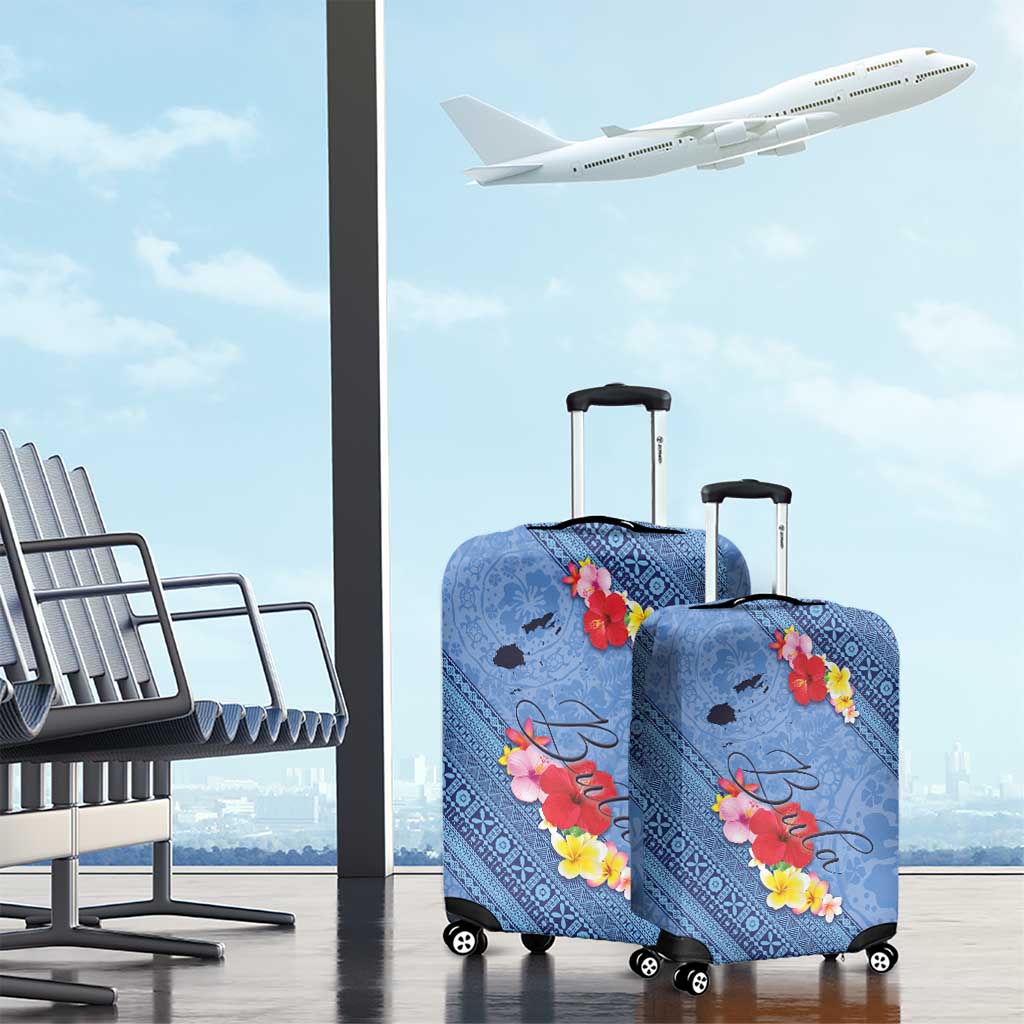 Bula Fiji Hibiscus and Plumeria Flowers Luggage Cover Tapa Tattoo Polynesian Pattern