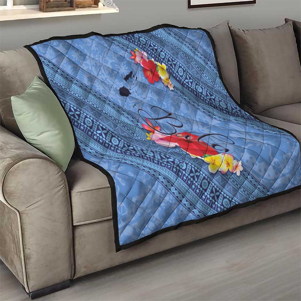 Bula Fiji Hibiscus and Plumeria Flowers Quilt Tapa Tattoo Polynesian Pattern