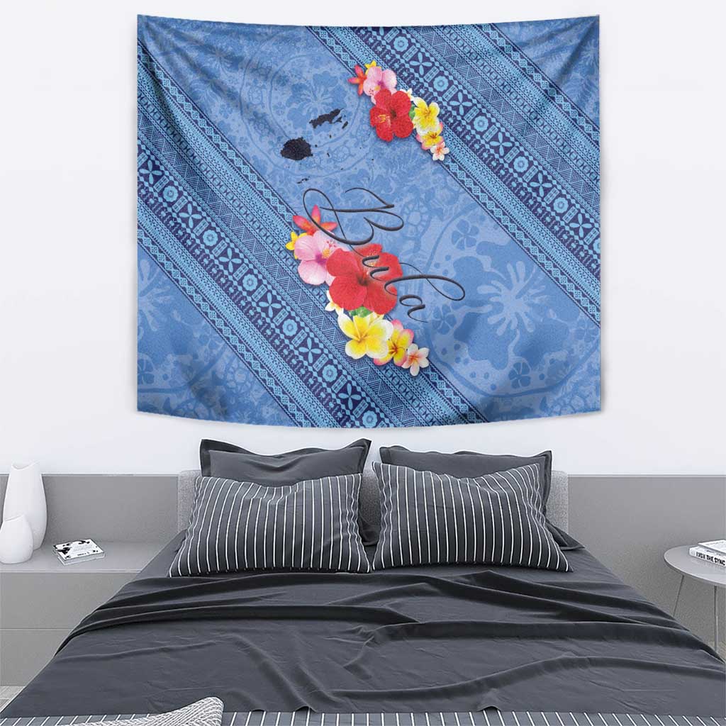 Bula Fiji Hibiscus and Plumeria Flowers Tapestry Tapa Tattoo Polynesian Pattern