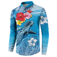 Hawaii Sea Turtle and Tropical Flowers Button Sweatshirt Polynesian Tattoo Undersea Vibe