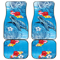 Hawaii Sea Turtle and Tropical Flowers Car Mats Polynesian Tattoo Undersea Vibe