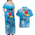 Hawaii Sea Turtle and Tropical Flowers Couples Matching Off Shoulder Maxi Dress and Hawaiian Shirt Polynesian Tattoo Undersea Vibe