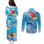 Hawaii Sea Turtle and Tropical Flowers Couples Matching Puletasi and Long Sleeve Button Shirt Polynesian Tattoo Undersea Vibe