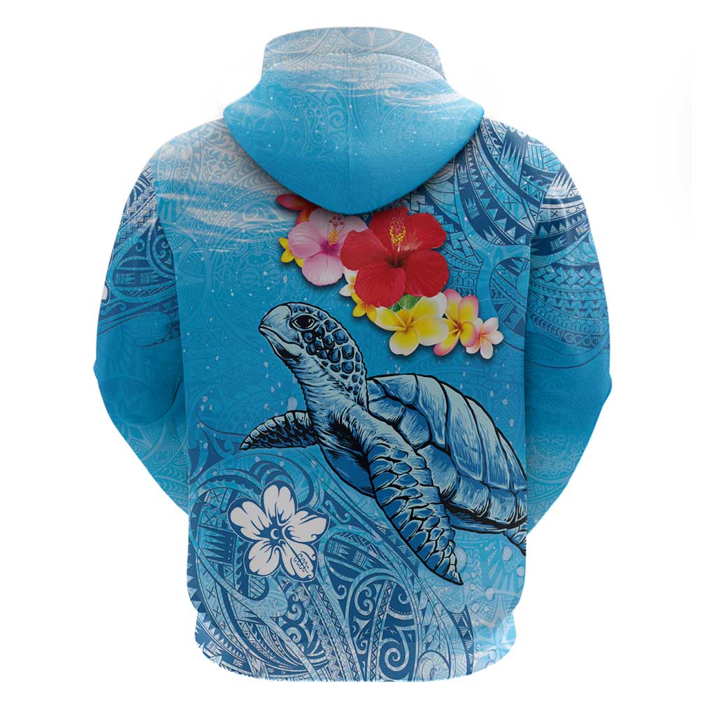 Hawaii Sea Turtle and Tropical Flowers Hoodie Polynesian Tattoo Undersea Vibe