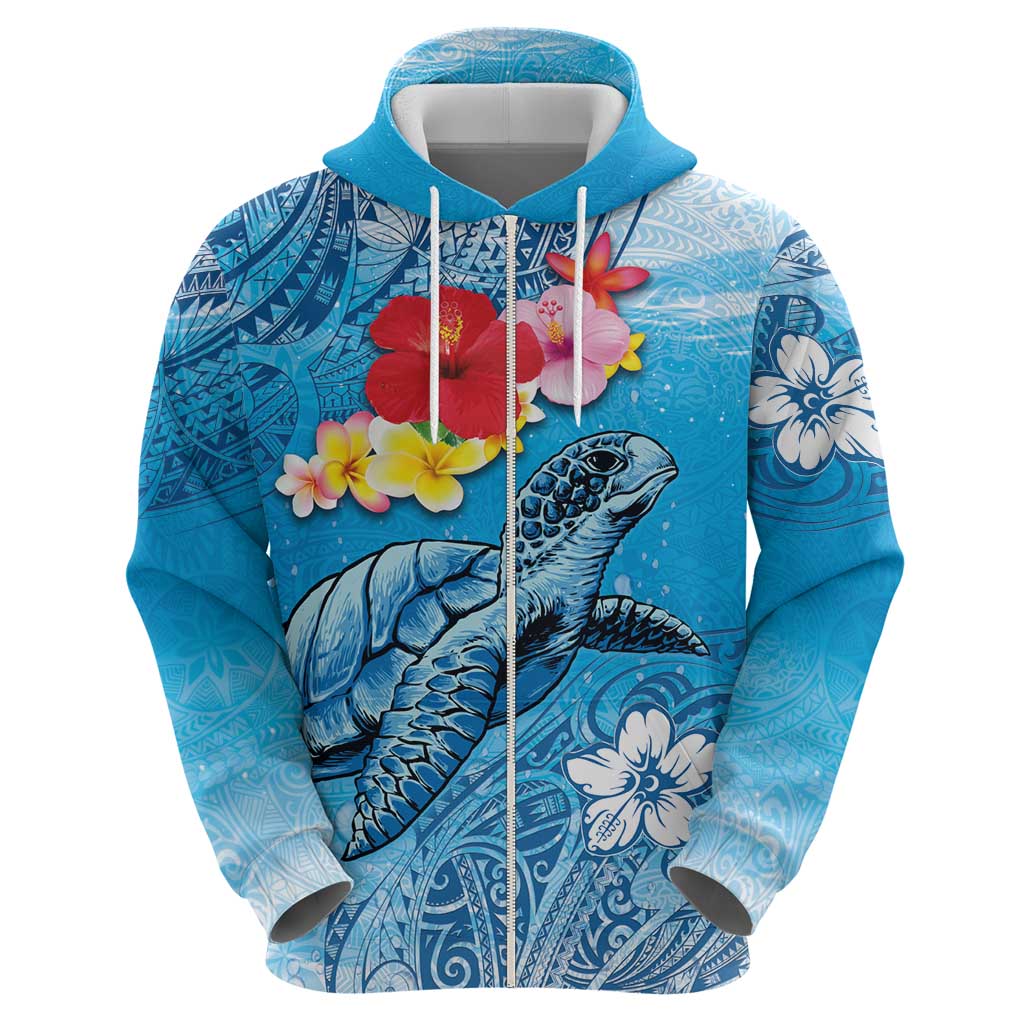 Hawaii Sea Turtle and Tropical Flowers Hoodie Polynesian Tattoo Undersea Vibe
