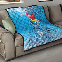 Hawaii Sea Turtle and Tropical Flowers Quilt Polynesian Tattoo Undersea Vibe
