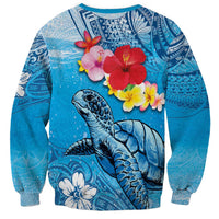 Hawaii Sea Turtle and Tropical Flowers Sweatshirt Polynesian Tattoo Undersea Vibe