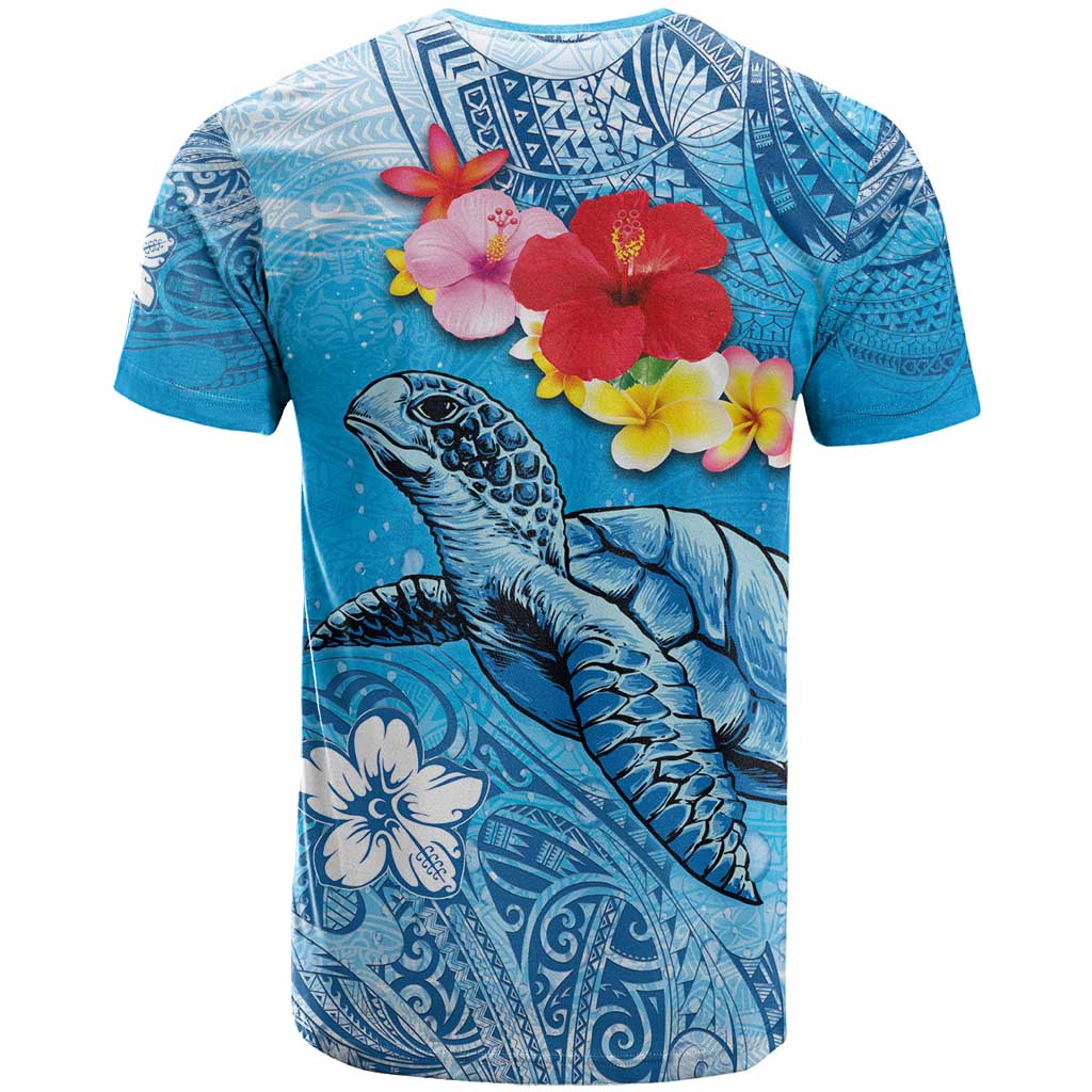 Hawaii Sea Turtle and Tropical Flowers T Shirt Polynesian Tattoo Undersea Vibe