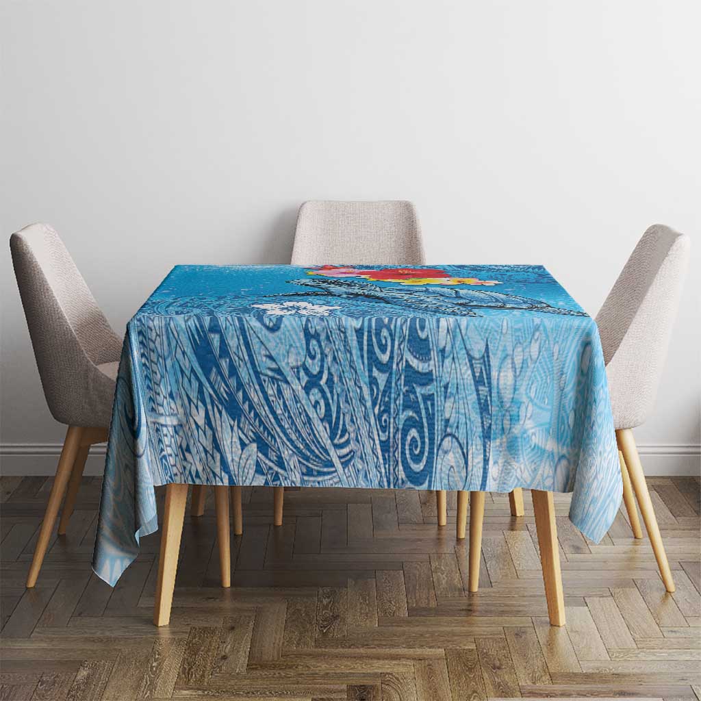 Hawaii Sea Turtle and Tropical Flowers Tablecloth Polynesian Tattoo Undersea Vibe