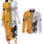 Custom Fiji and Australia Rugby Couples Matching Long Sleeve Bodycon Dress and Long Sleeve Button Shirt Aboriginal and Fijian Masi Pattern