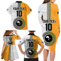 Custom Fiji and Australia Rugby Family Matching Long Sleeve Bodycon Dress and Hawaiian Shirt Aboriginal and Fijian Masi Pattern LT03 - Polynesian Pride
