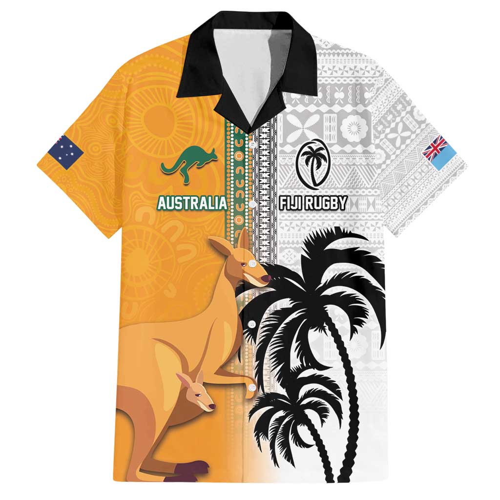 Custom Fiji and Australia Rugby Family Matching Long Sleeve Bodycon Dress and Hawaiian Shirt Aboriginal and Fijian Masi Pattern LT03 Dad's Shirt - Short Sleeve White - Polynesian Pride