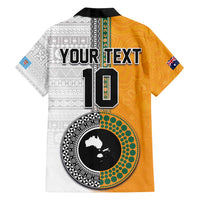 Custom Fiji and Australia Rugby Family Matching Long Sleeve Bodycon Dress and Hawaiian Shirt Aboriginal and Fijian Masi Pattern LT03 - Polynesian Pride