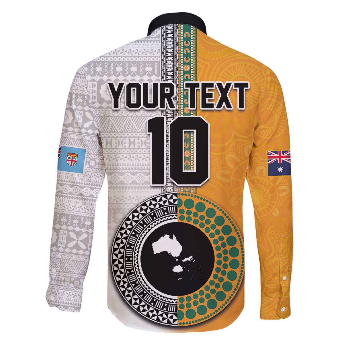 Custom Fiji and Australia Rugby Family Matching Off The Shoulder Long Sleeve Dress and Hawaiian Shirt Aboriginal and Fijian Masi Pattern LT03 - Polynesian Pride