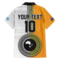 Custom Fiji and Australia Rugby Family Matching Off Shoulder Short Dress and Hawaiian Shirt Aboriginal and Fijian Masi Pattern