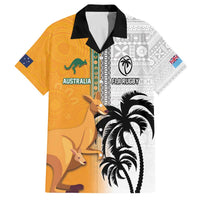 Custom Fiji and Australia Rugby Family Matching Puletasi and Hawaiian Shirt Aboriginal and Fijian Masi Pattern LT03 Dad's Shirt - Short Sleeve White - Polynesian Pride