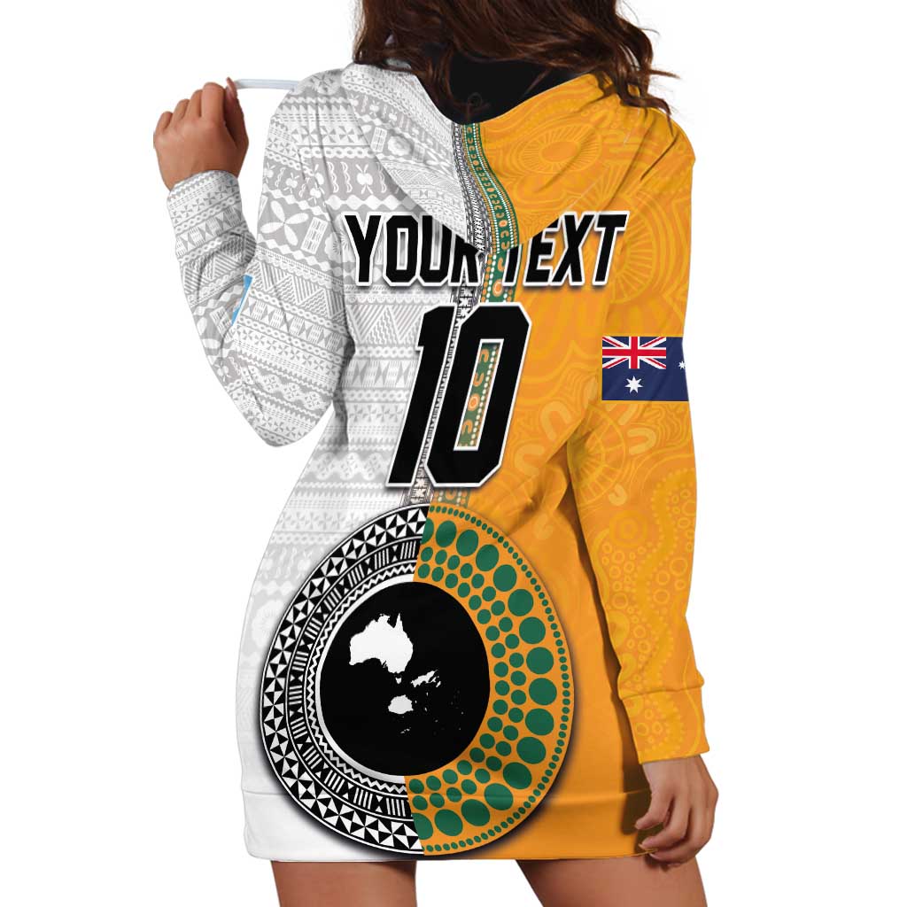 Custom Fiji and Australia Rugby Hoodie Dress Aboriginal and Fijian Masi Pattern