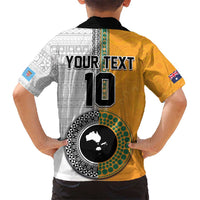 Custom Fiji and Australia Rugby Kid Hawaiian Shirt Aboriginal and Fijian Masi Pattern