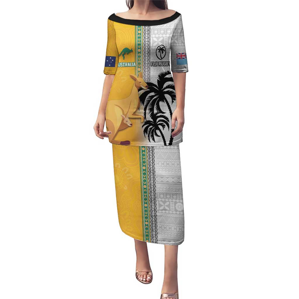 Custom Fiji and Australia Rugby Puletasi Aboriginal and Fijian Masi Pattern