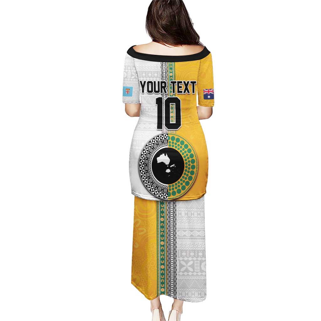 Custom Fiji and Australia Rugby Puletasi Aboriginal and Fijian Masi Pattern