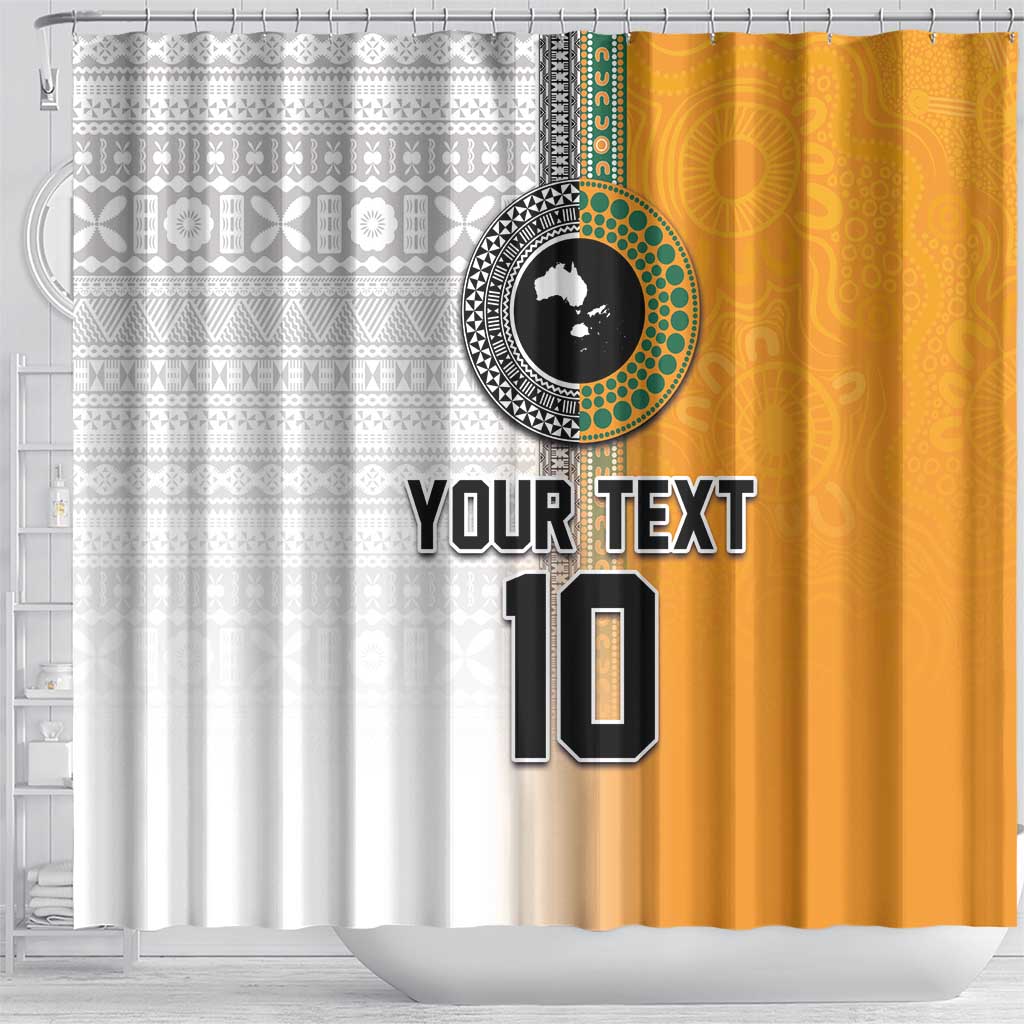 Custom Fiji and Australia Rugby Shower Curtain Aboriginal and Fijian Masi Pattern