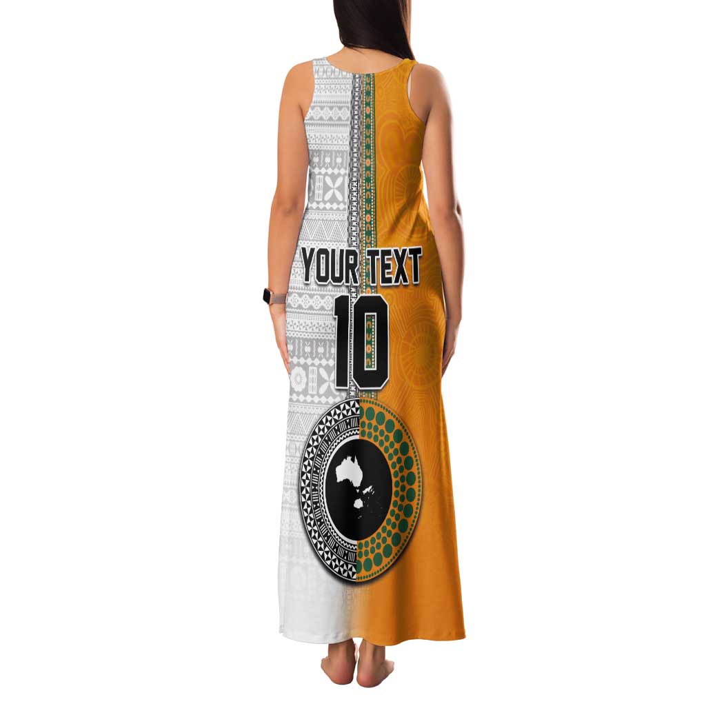 Custom Fiji and Australia Rugby Tank Maxi Dress Aboriginal and Fijian Masi Pattern
