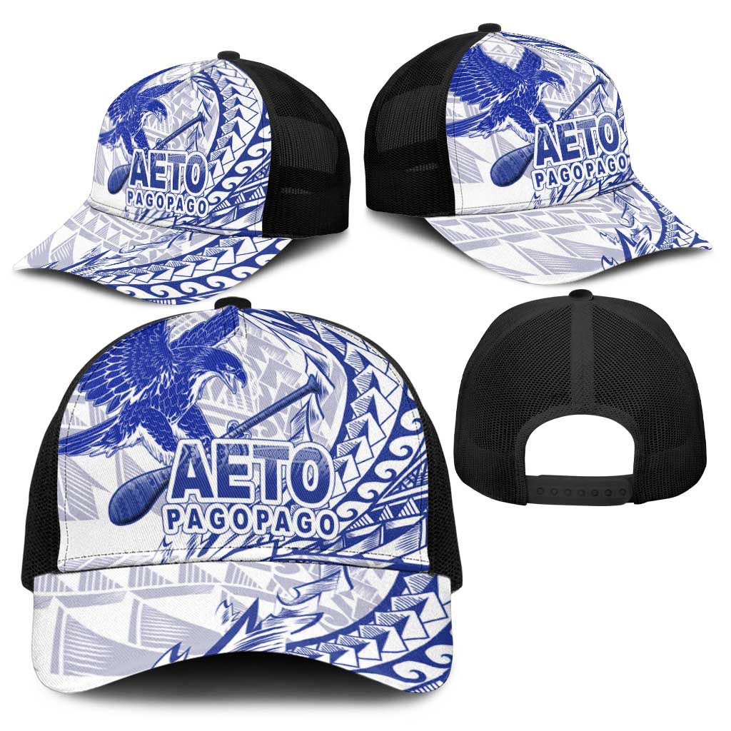 American Samoa Pago Pago Aeto Baseball Net Cap Wingstyle Blue-White Color - Polynesian Pride