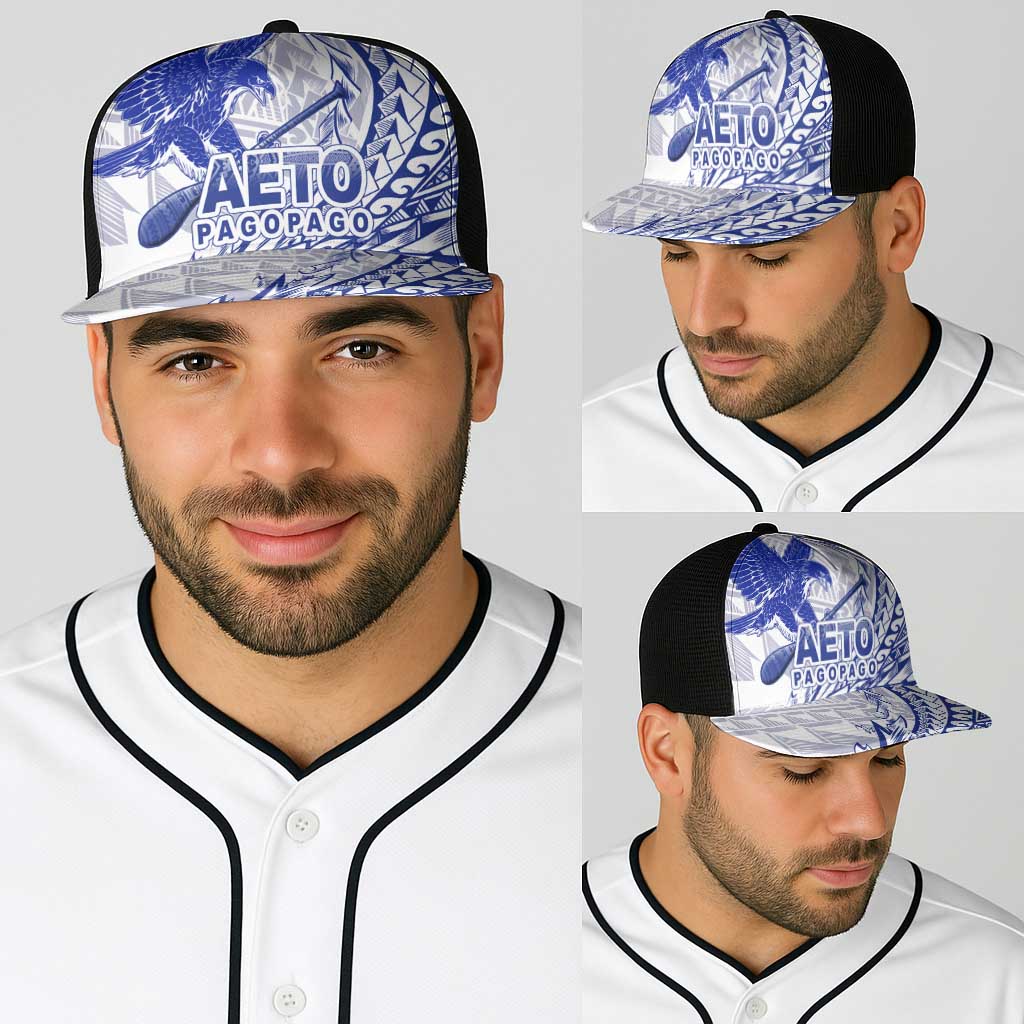 American Samoa Pago Pago Aeto Baseball Net Cap Wingstyle Blue-White Color - Polynesian Pride