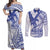 Samoa Pago Pago Aeto Couples Matching Off Shoulder Maxi Dress and Long Sleeve Button Shirt Wingstyle Blue-White Color - Polynesian Pride