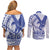 Samoa Pago Pago Aeto Couples Matching Off Shoulder Short Dress and Long Sleeve Button Shirt Wingstyle Blue-White Color - Polynesian Pride