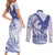 Samoa Pago Pago Aeto Couples Matching Short Sleeve Bodycon Dress and Long Sleeve Button Shirt Wingstyle Blue-White Color - Polynesian Pride