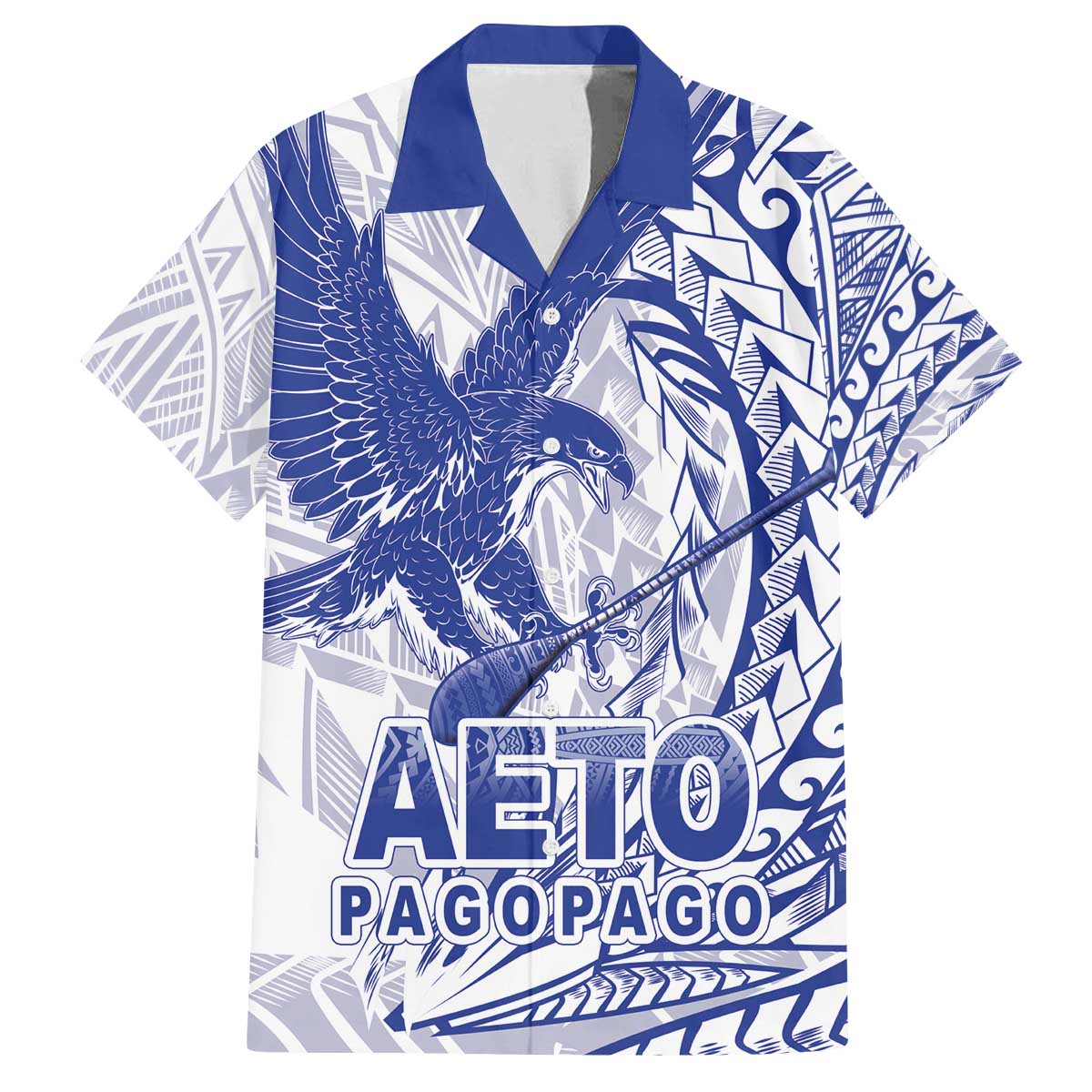 Samoa Pago Pago Aeto Family Matching Off The Shoulder Long Sleeve Dress and Hawaiian Shirt Wingstyle Blue-White Color - Polynesian Pride
