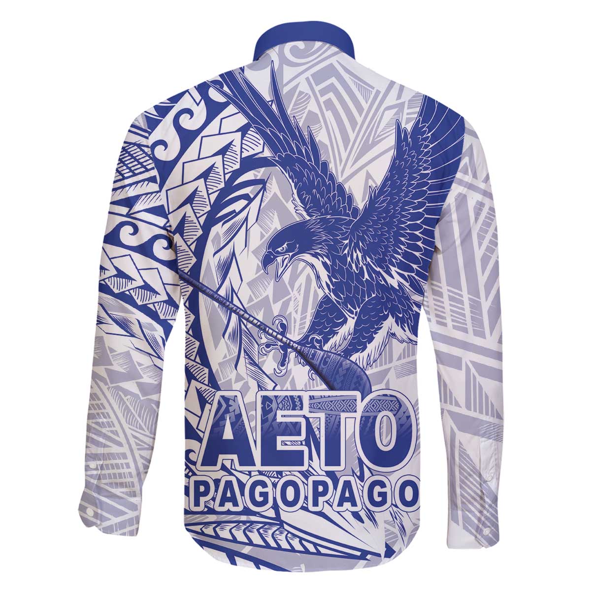 Samoa Pago Pago Aeto Family Matching Off The Shoulder Long Sleeve Dress and Hawaiian Shirt Wingstyle Blue-White Color - Polynesian Pride